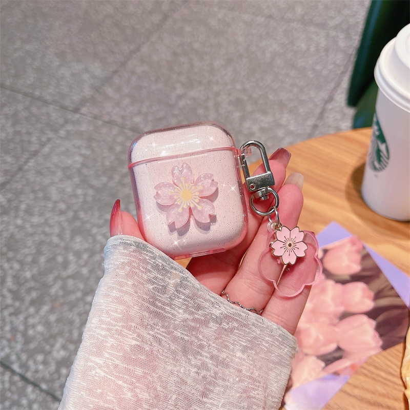 Vỏ Bảo Vệ Hộp Sạc Tai Nghe AirPods Pro 1 2 3 Bằng Silicon Hình Hoa Anh Đào Màu