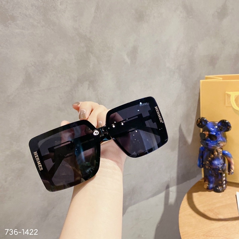 Kính Vuông Nữ Chữ H Hermes Của Nam Và Nữ Chống Tia UV400 Đi Đêm Chống Chói HM Màu đen