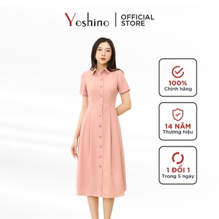 Đầm Công Sở Dáng Xòe YOSHINO Thiết Kế Cổ Sơ Mi Phong Cách Vintage, Màu Hồng Pastel 115721407