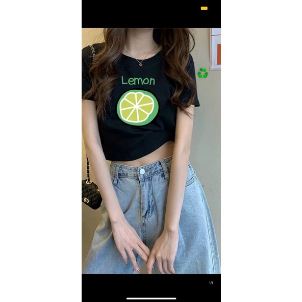 Áo thun nữ croptop tay ngắn in hình LEMON hot