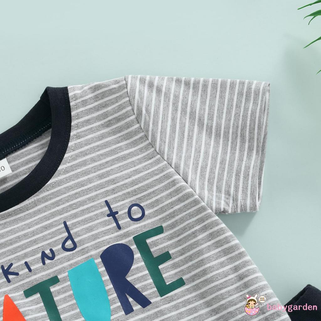 Set Áo Thun Tay Ngắn &amp; Quần Short Sọc Ngang Cho Bé Trai 1-6 Tuổi