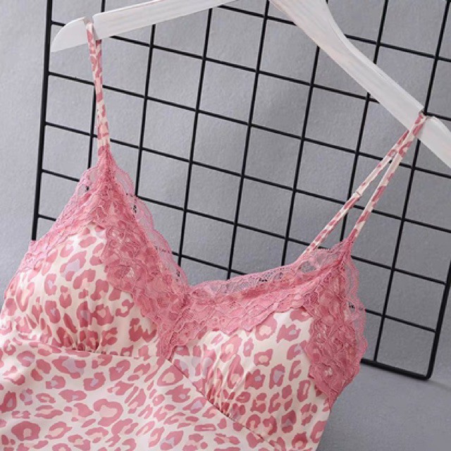 Bộ lụa satin beo hồng siêu xinh kenshop0602- đồ ngủ cao cấp  -KellyWang