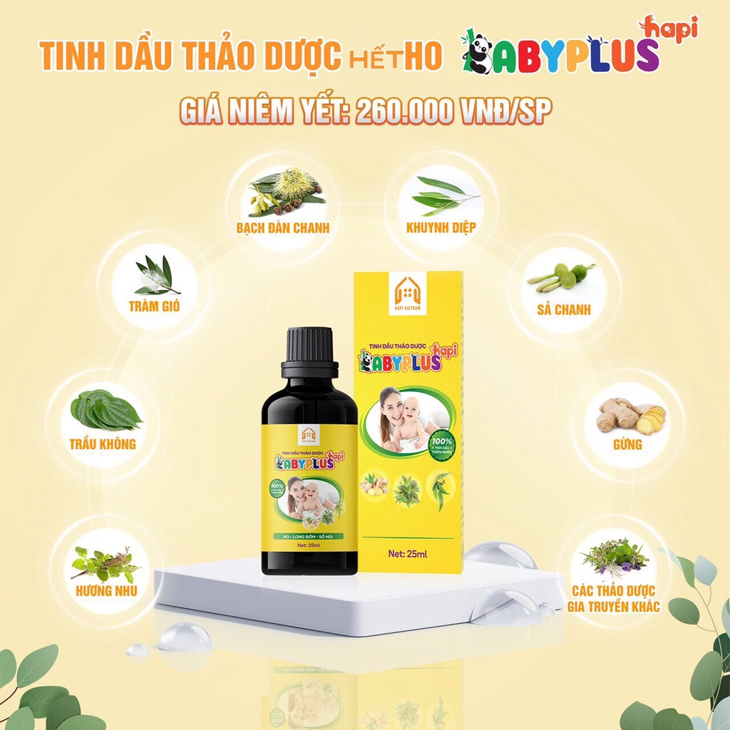 Tinh Dầu Thảo Dược Babyplus Hapi, Sạch Long Đờm, Hết Ho, Sổ Mũi, Tăng Đề Kháng