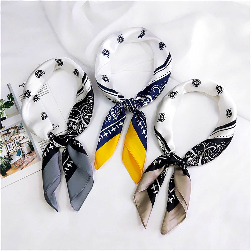 Khăn choàng cổ vuông lụa satin in họa tiết phong cách vintage thời trang dành cho nữ