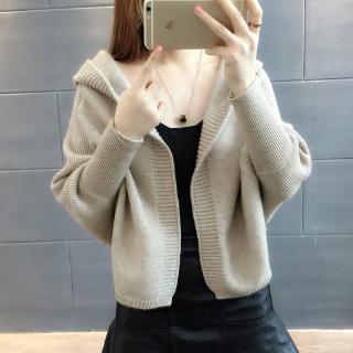 Dệt kim Áo len có mũ trùm đầu Áo len Cardigan Áo len dài tay Áo len Áo khoác ngắn Áo len mùa xuân Nữ dài tay có mũ trùm đầu rộng