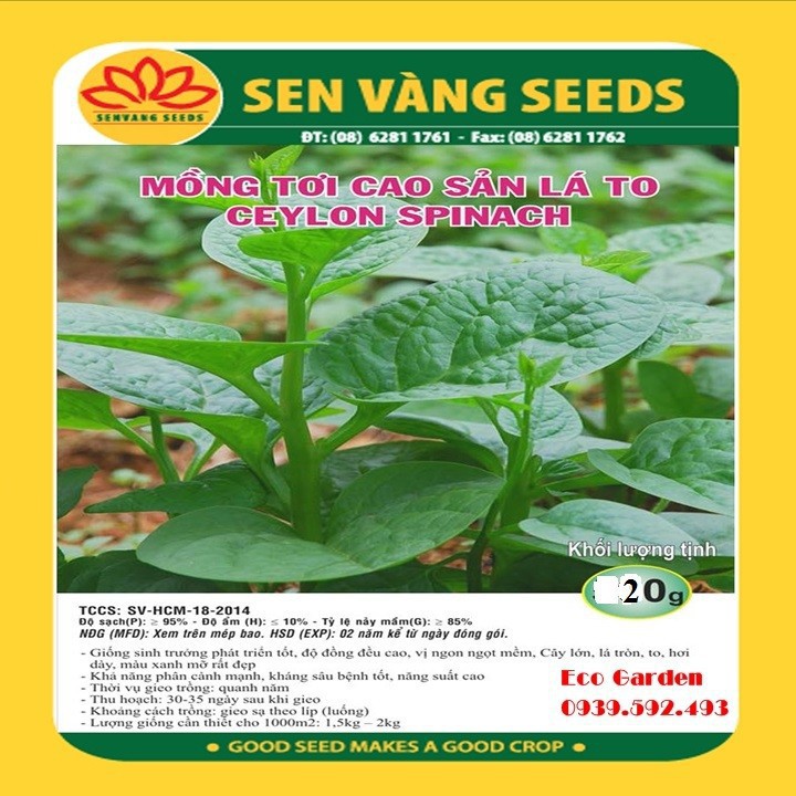 Hạt Giống Mồng Tơi Cao Sản Phú Nông - 10g