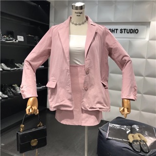 Set áo vest ulzzang kèm chân váy màu hồng Quảng Châu dễ thương