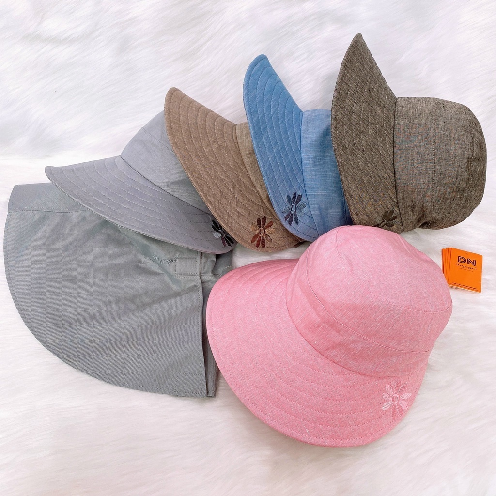 Mũ nón chống nắng 3n1 kèm khẩu trang Duy Ngọc kiểu vành rộng màu trơn thêu hoa cao cấp, chống tia UV, chính hãng (8755)
