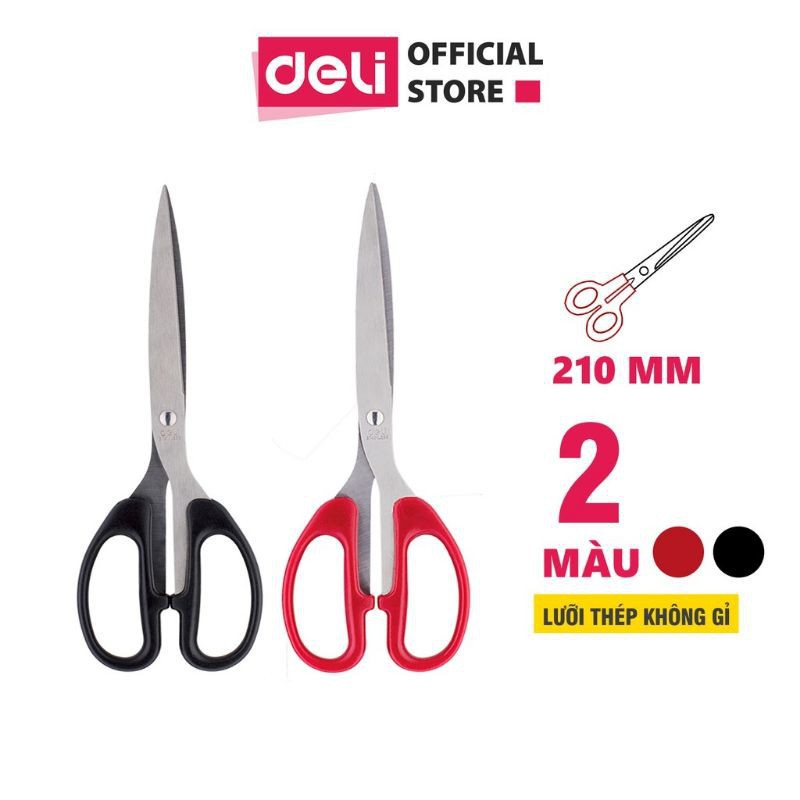 Kéo văn phòng Deli 180mm-6009, 210mm-6010 - 1 chiếc - hai màu Đen / Đỏ.