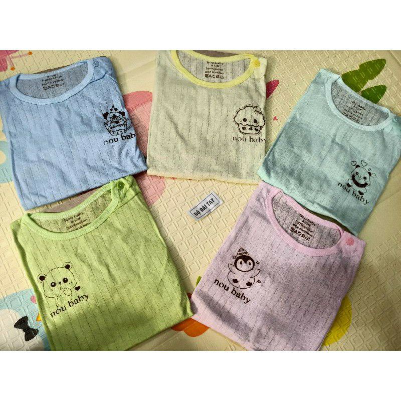Bộ cotton giấy màu cài vai dày tay cho bé trai bé gái