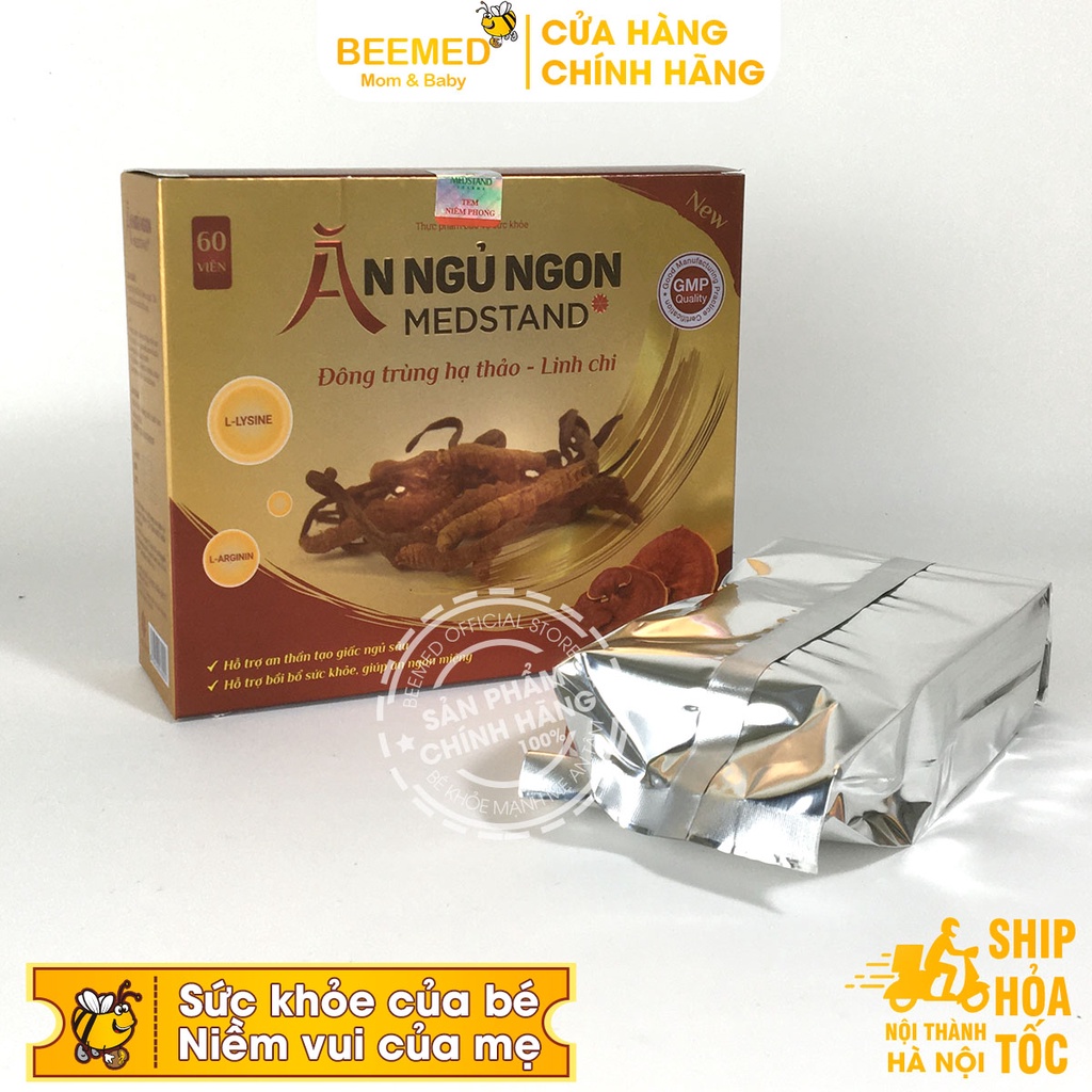 Ăn ngủ ngon Medstand hàm lượng cao Đông trùng hạ thảo và linh chi - giúp an thần, tạo giấc ngủ sâu Hộp 60 viên