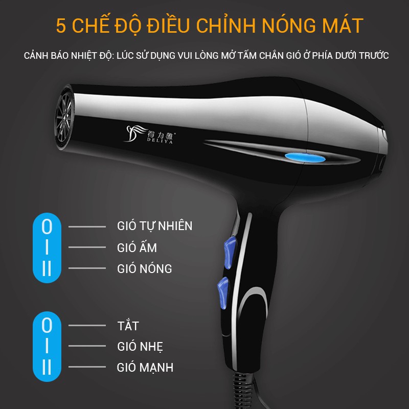 Máy Sấy Tóc 2 Chiều Nóng Lạnh 2200W DELIYA Công Suất Lớn, Dễ Dàng Tạo Kiểu