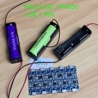 Combo Mạch sạc TP4056 + Đế nhựa 1 pin. Gồm mạch sạc 1S USB TP4056 và đế nhựa 1 pin có dây bỏ vừa cell 18650 - LIMO