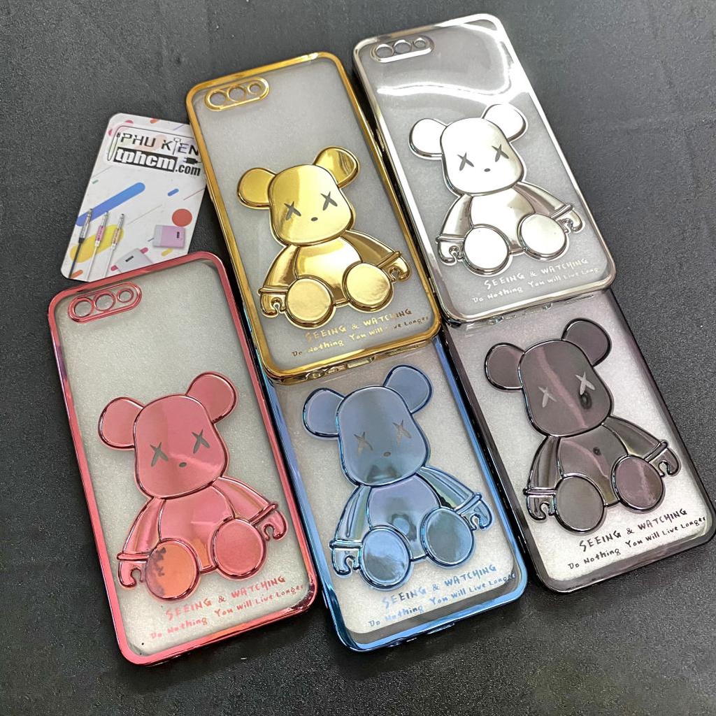 Ốp Lưng Oppo A3S - A5 - Realme C1 Gấu BearBrick Viền Xi Màu