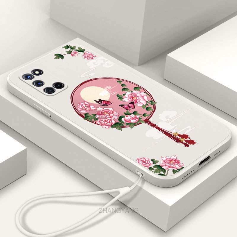 Ốp Điện Thoại Silicon Mềm Họa Tiết Hoa Mẫu Đơn Có Dây Đeo Cho oppo a52 a92