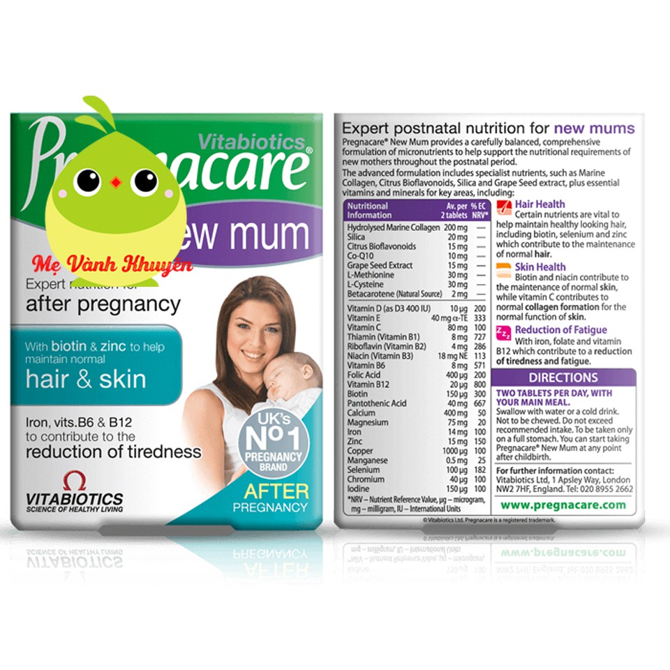 Vitamin cải thiện tóc và da cho mẹ sau sinh Pregnacare New Mum, UK (56v)