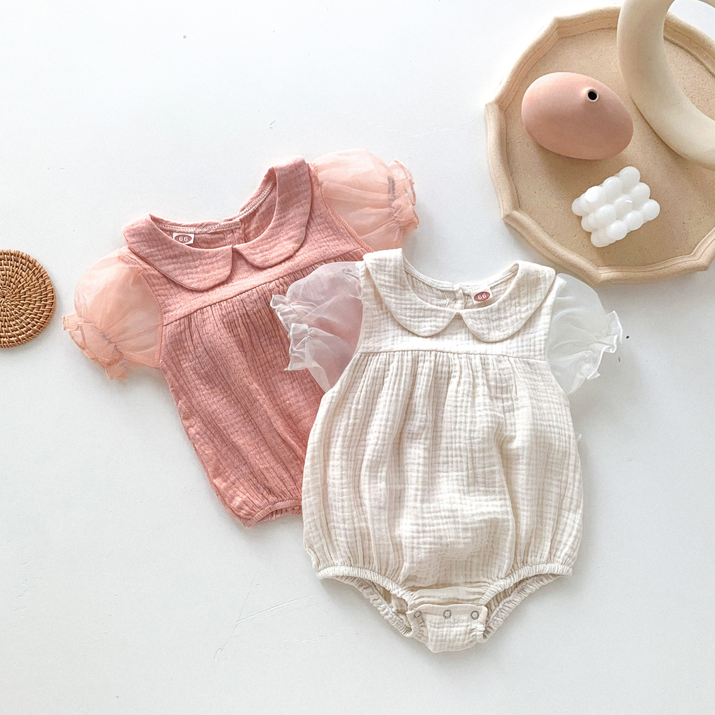 Bộ Áo Liền Quần Phối Lưới Cho Bé Gái Sơ Sinh