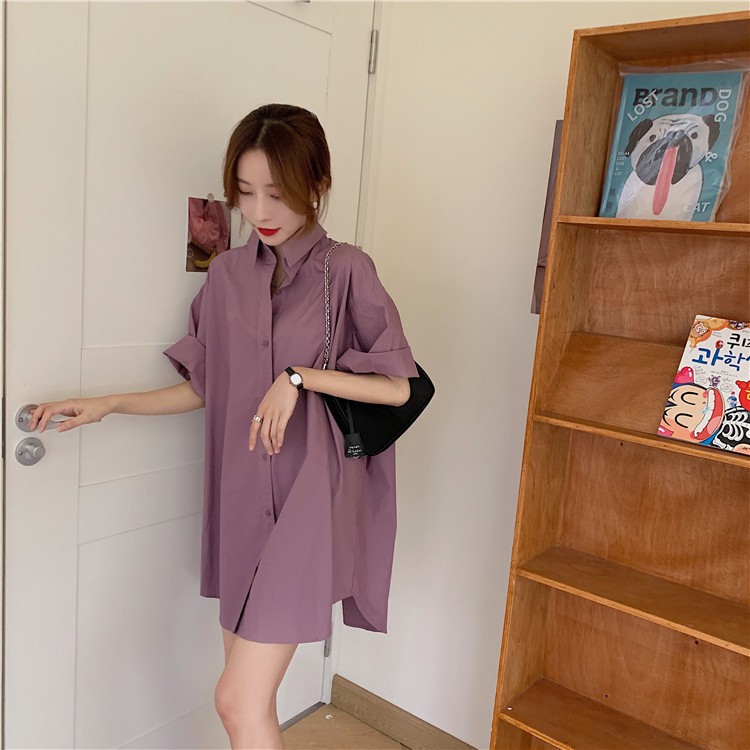 Áo sơ mi tay ngắn form áo oversize với chất liệu vải cotton ít bị nhăn - HALO EVY