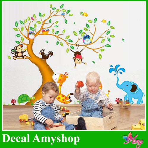 Decal dán tường Vườn thú uyển chuyển trang trí phòng bé yêu với các hình động vật - MSP DB041 - PVC vinyl