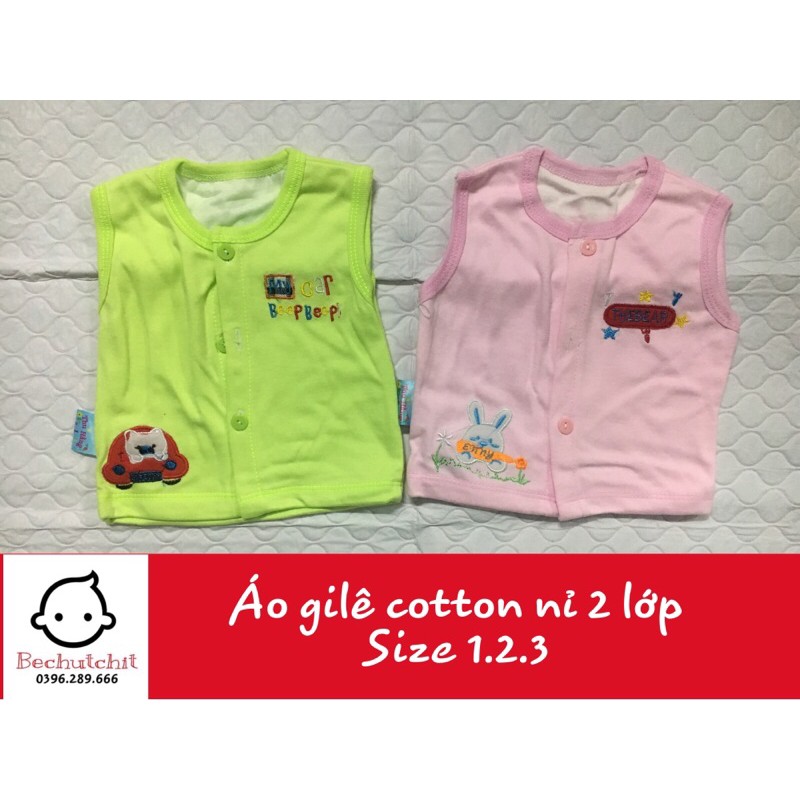 Áo gilê cotton nỉ 2 lớp dày dặn cho bé, áo sơ sinh