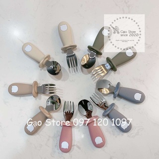 Set thìa dĩa ăn dặm hình gấu silicon cao cấp an toàn cho bé Bar Rot