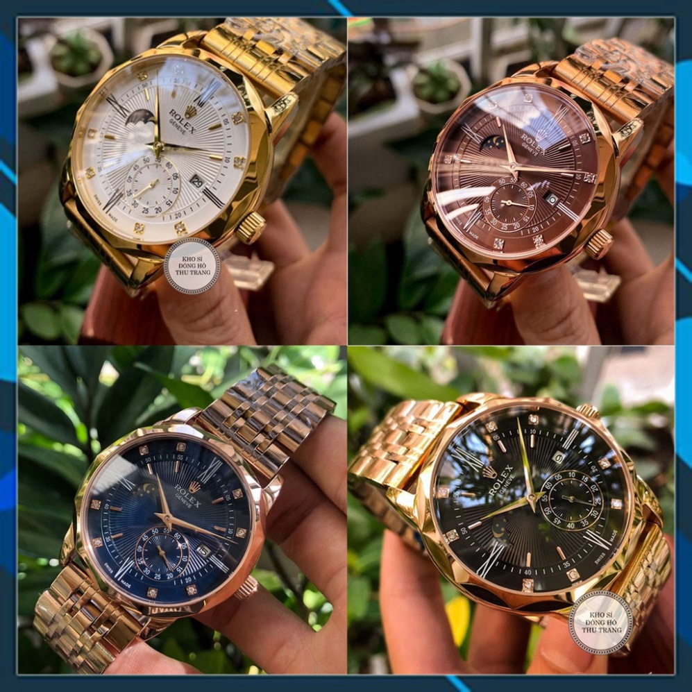 Đồng hồ Nam Rolex cơ Automatic máy nhật mẫu 3 kim mặt số đính đá size 40mm-41mm , Đồng hồ thật