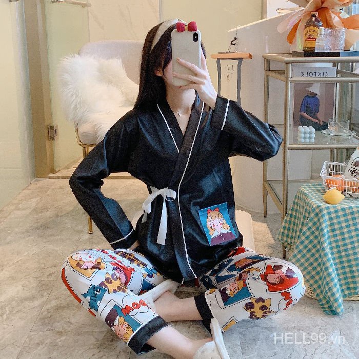 Bộ Đồ Ngủ Kimono Tay Dài Vải Lụa Lạnh Phối Dây Buộc Phong Cách Nhật Bản Thời Trang Xuân Thu Cho Nữ | BigBuy360 - bigbuy360.vn