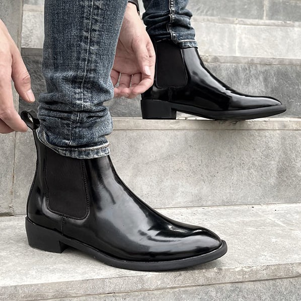 Giày Chelsea Boots nam da bò bóng màu đen, Boot nam da bò bóng đế cao su đúc cao 4cm size 38-43 phối đồ cùng Skiny Jean | BigBuy360 - bigbuy360.vn