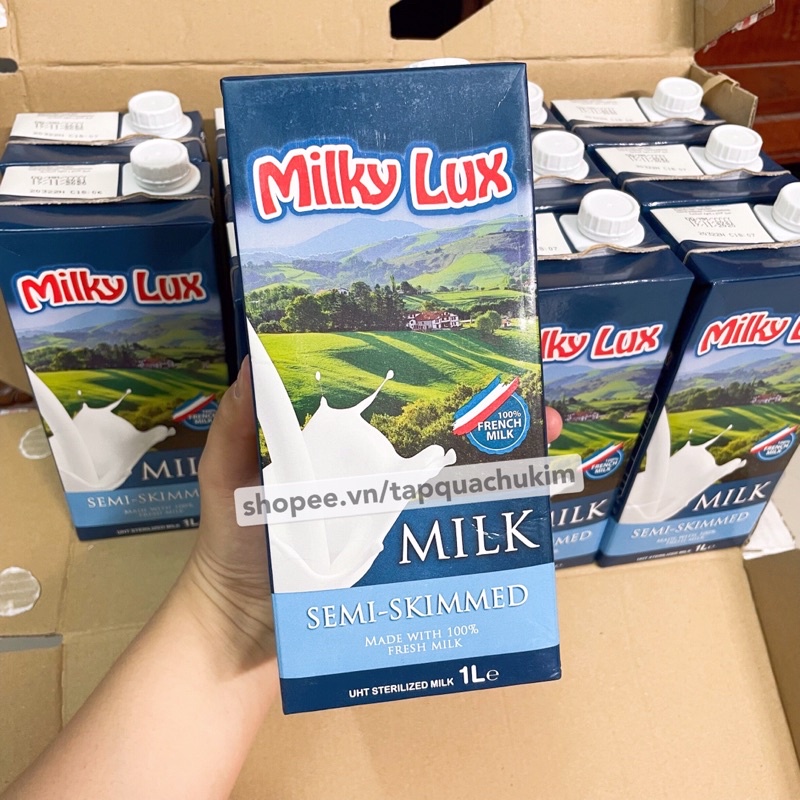 COMBO 3 HỘP Sữa tươi không đường ÍT BÉO 1.5% MILKY LUX 1L tiệt trùng Pháp có tem phụ