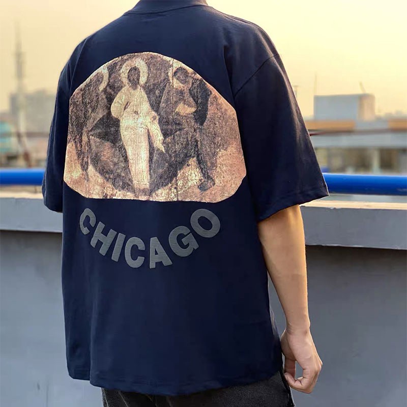 CPFM KANYE Kanye Sanshen oil painting niche tide brand American high street loose couple cotton short-sleeved T-shirt