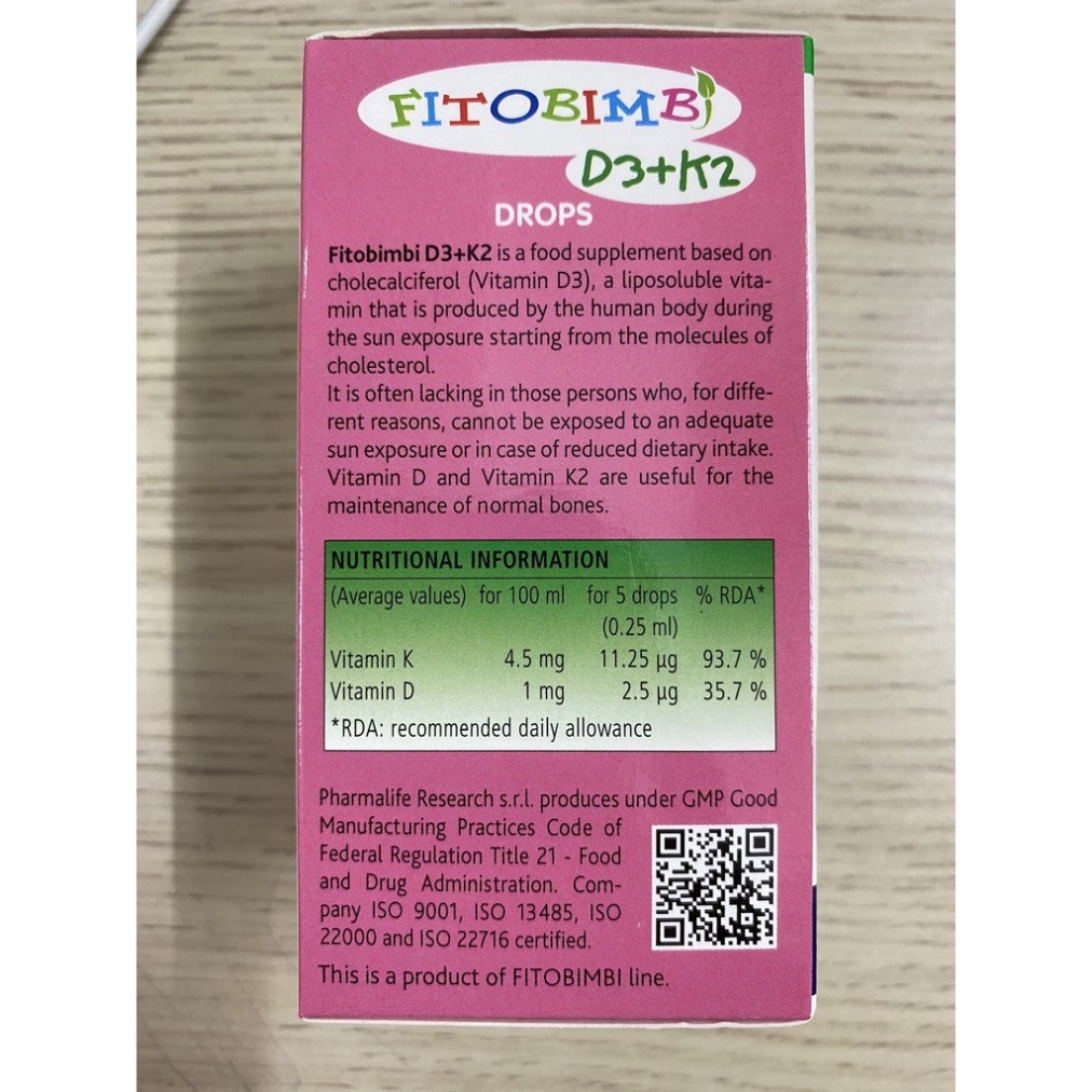 Fitobimbi D3+K2.Bổ Sung Vitamin D3K2 Giúp Hấp Thụ Canxi Vào Xương Răng Chắc Khỏe
