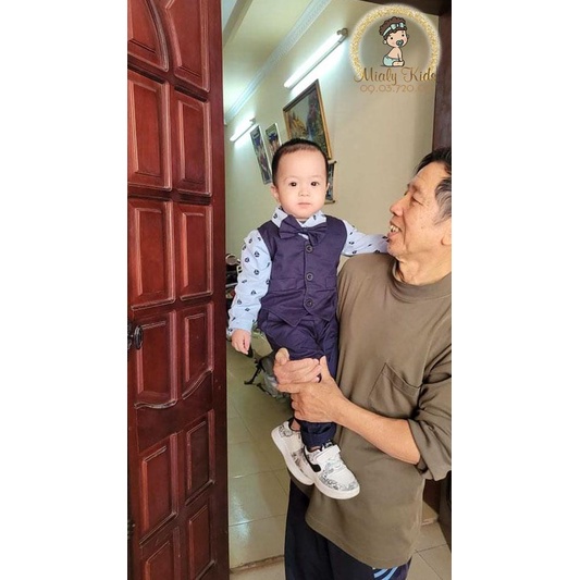 Bộ gile dài tay Mialy Kids cho bé trai phong cách Hàn Quốc (8-10kg) - Áo sơmi tay dài kết hợp ghi lê đầy sành điệu
