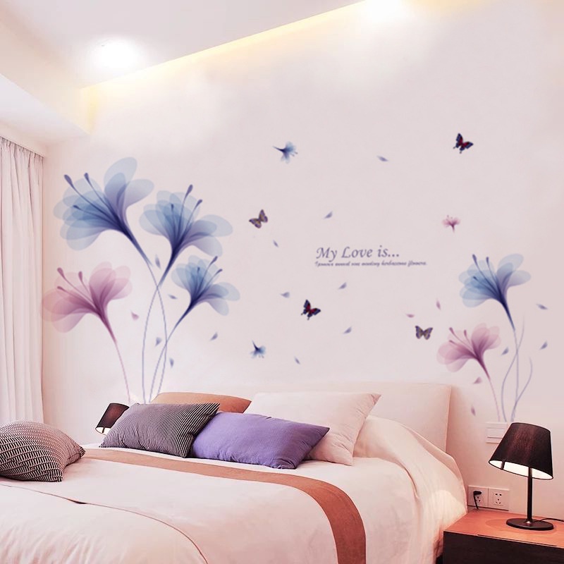 Decal dán phòng ngủ Pha lê tím sẵn keo