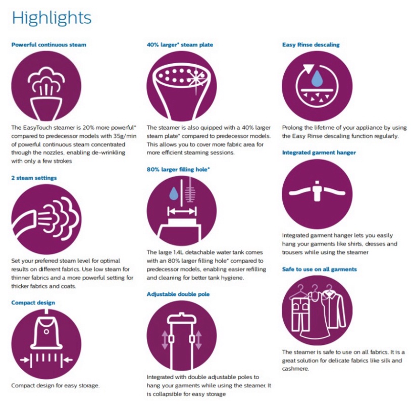 Bàn ủi hơi nước đứng EasyTouch Philips GC485 - Bảo Hành Chính Hãng 2 Năm