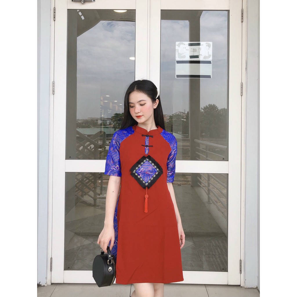 ĐẦM TẾT COTTON PHỐI GẤM THƯỢNG HẢI DÁNG SUÔNG-hình thật shop chụp | BigBuy360 - bigbuy360.vn