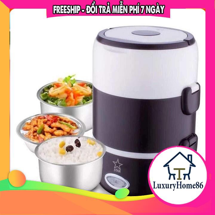 Cạp lồng mang cơm văn phòng giữ nhiệt inox 3 tầng Star loại 1 - Làm nóng nhanh - 3 Khay đựng đồ ăn - Cốc đong nước
