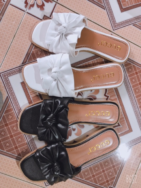 Dép lê nơ 2 màu đen trắng / dép nữ đẹp