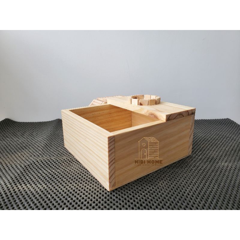 Nhà tắm Hamster có cầu thang bằng gỗ thông cao cấp, HiBi Home, 23x19x10 cm