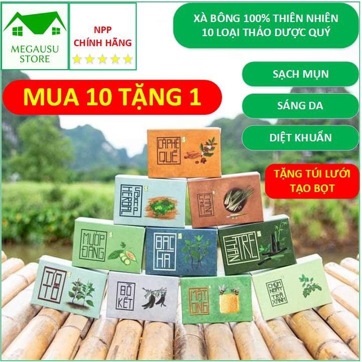Xà Bông Sinh Dược Thiên Nhiên 10 loại (Xà Phòng Mướp Đắng, Nghệ Mật Ong, Chùm Ngây Trà Xanh....)