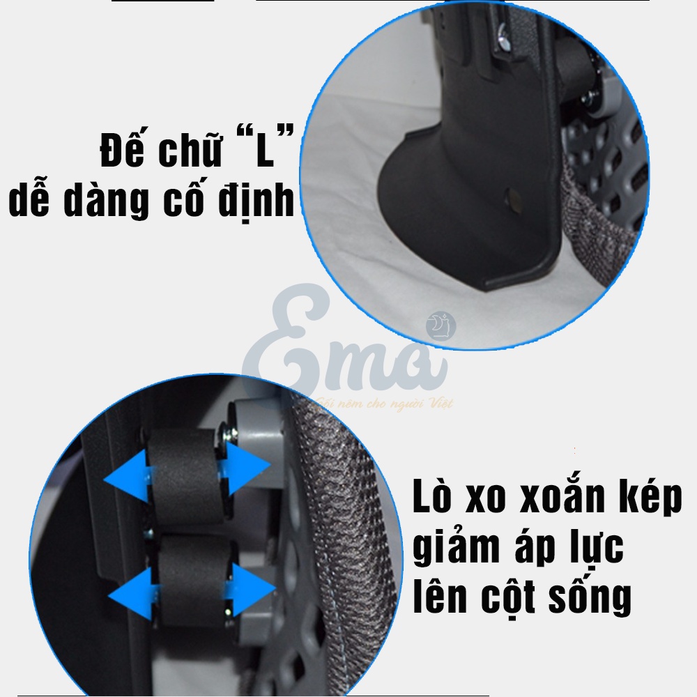 Tựa lưng công thái học EMA cho ghế văn phòng, ô tô - Chuẩn công thái học, thoái mái & thoáng mát