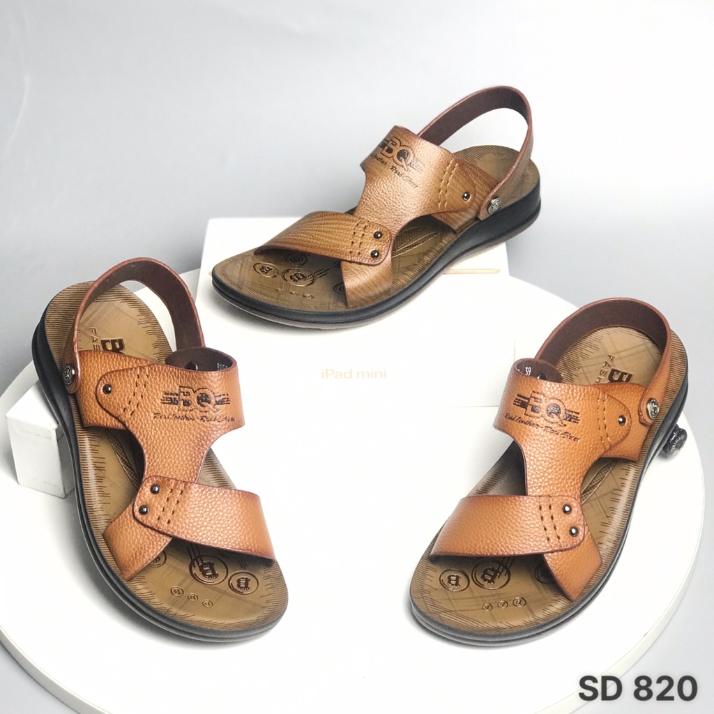 Sandal nam BQ ❤️FREESHIP❤️ Dép quai hậu trung niên da bò quai lật SD820