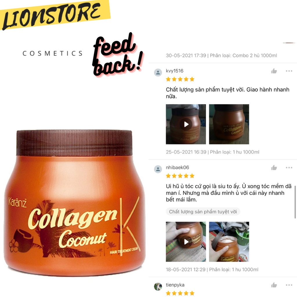 Hấp tóc kem ủ tóc Collagen Karanz dừa lùn màu nâu1000ml dưỡng chất Collagen giúp phục hồi và tái tạo tóc khỏe