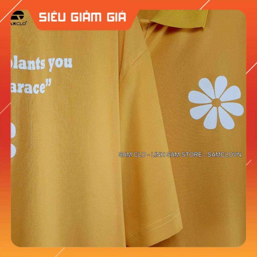Áo thun Polo tay lỡ nữ SAM CLO form rộng phông freesize unisex mặc đi học, cặp, nhóm, lớp in hình hoa cúc