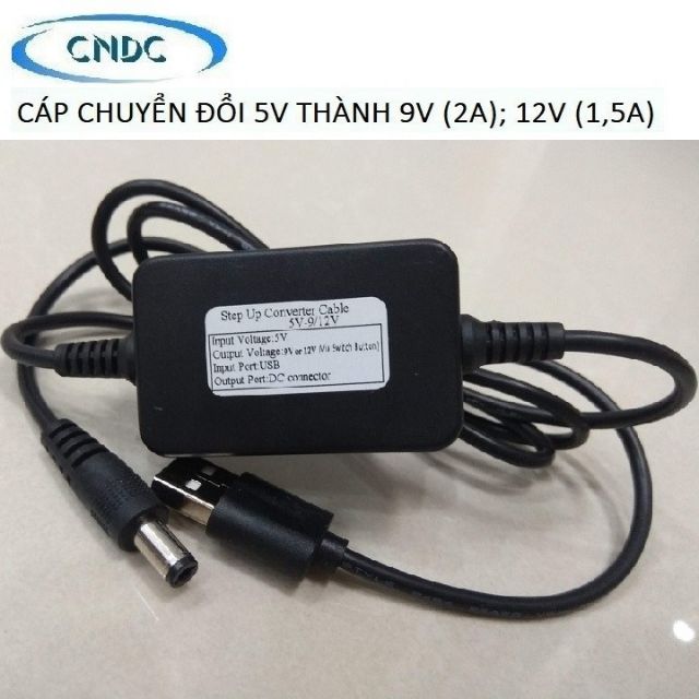 Cáp chuyển đổi điện áp 2 trong 1 - 5v thành 9v - 2A và thành 12v - 1,5A (dùng cho modem Wifi)