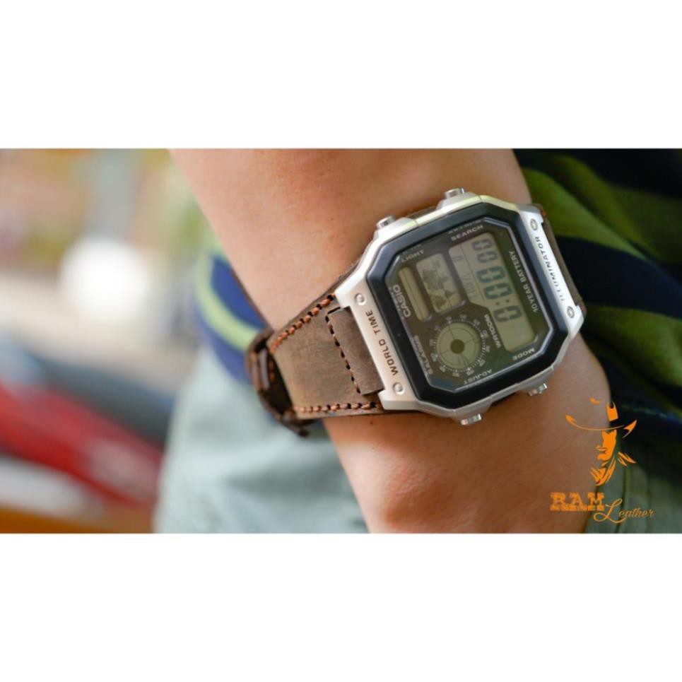 TỔNG HỢP DÂY ĐỒNG HỒ DA BÒ CHO CASIO AE 1200 - BẢN CAO CẤP - CHÍNH HÃNG RAM LEATHER TẶNG FULL PHỤ KIỆN *