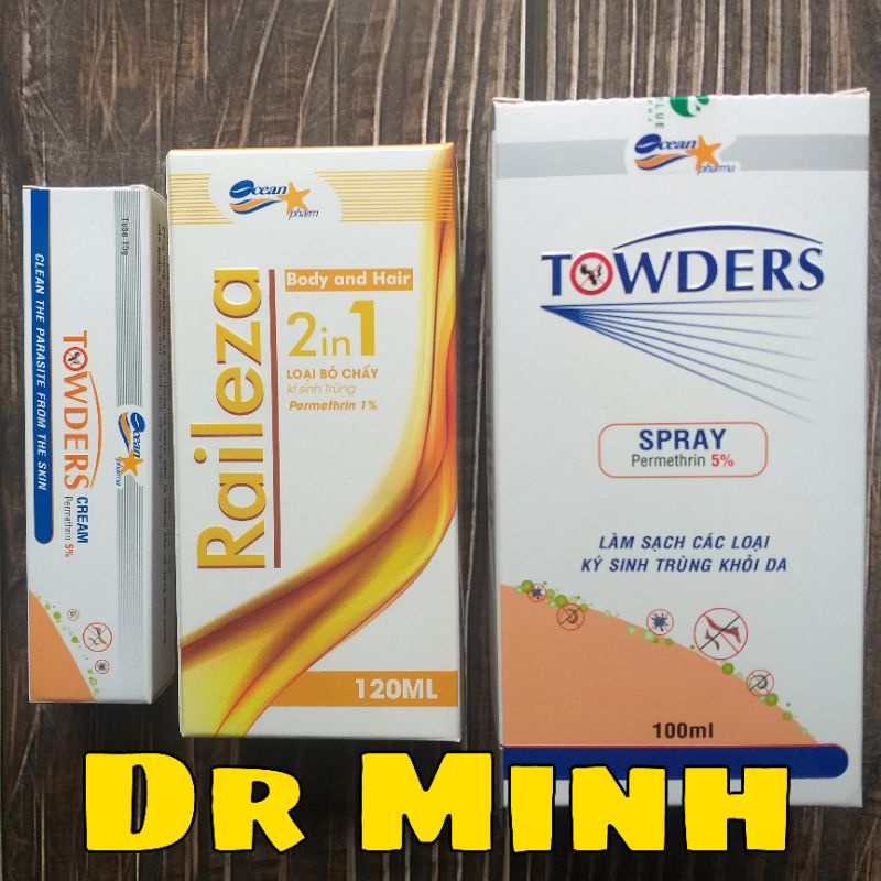 Bộ sản phẩm Towders: &quot;Tắm Raileza + Bôi Towders + Xịt Towders 100ml&quot; và&quot; Tắm Raileza + Bôi Towders + Xịt Towders 150ml&quot;