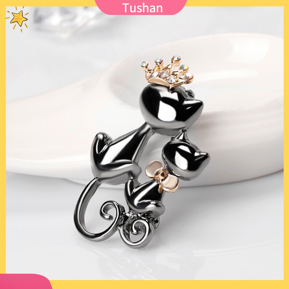 Trâm Cài Áo Hình Mèo Đội Vương Miện Đính Đá Dễ Thương