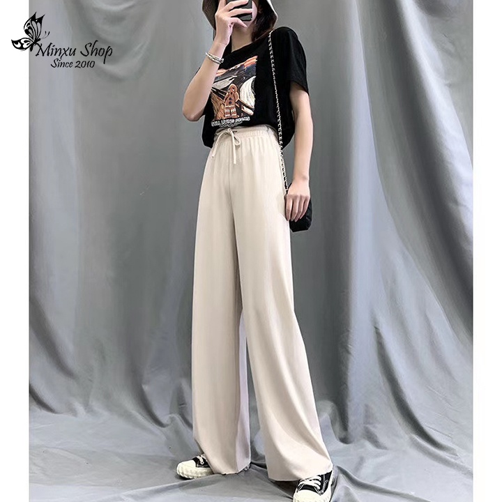 Quần suông gân tăm cạp chun mềm co giãn, quần ống rộng nữ siêu thoáng mát Minxu shop QTN