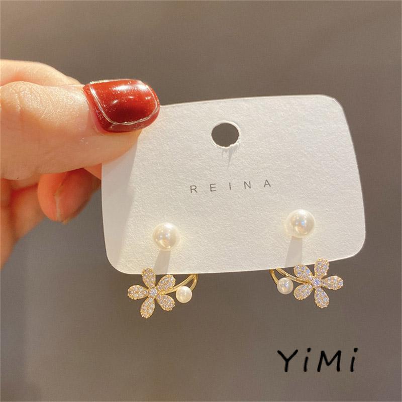 Khuyên Tai Hình Hoa Đính Ngọc Trai Phong Cách Hàn Quốc Sang Trọng