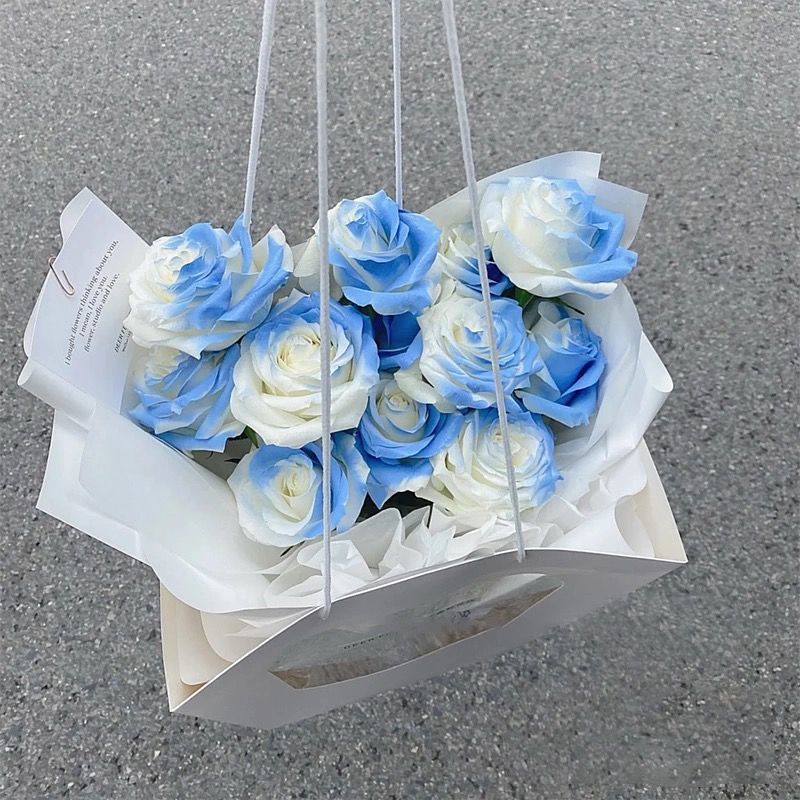 🔥Ins wind gradient broken ice blue rose self-made simulated flowers fake flowers Photo Props holding bouquet decorative ornaments